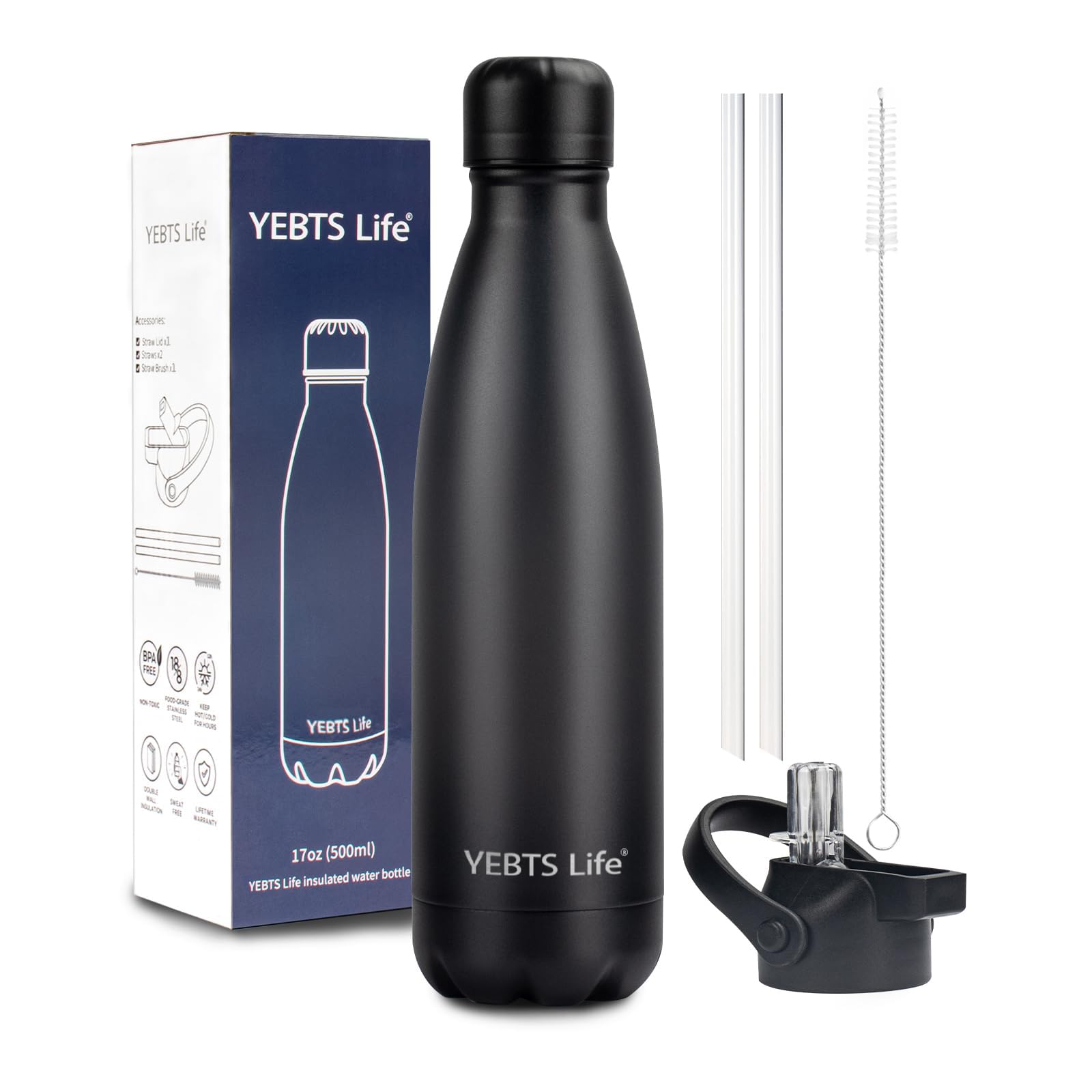 Amazon.com: Insulated Water Bottle, 17oz Stainless Steel Water Bottles with  straw lid, Metal Sports Water Bottles for Boys,Girls, Double Wall Vacuum  BPA-Free Flask for School, Sports & Travel-Black: Home & Kitchen