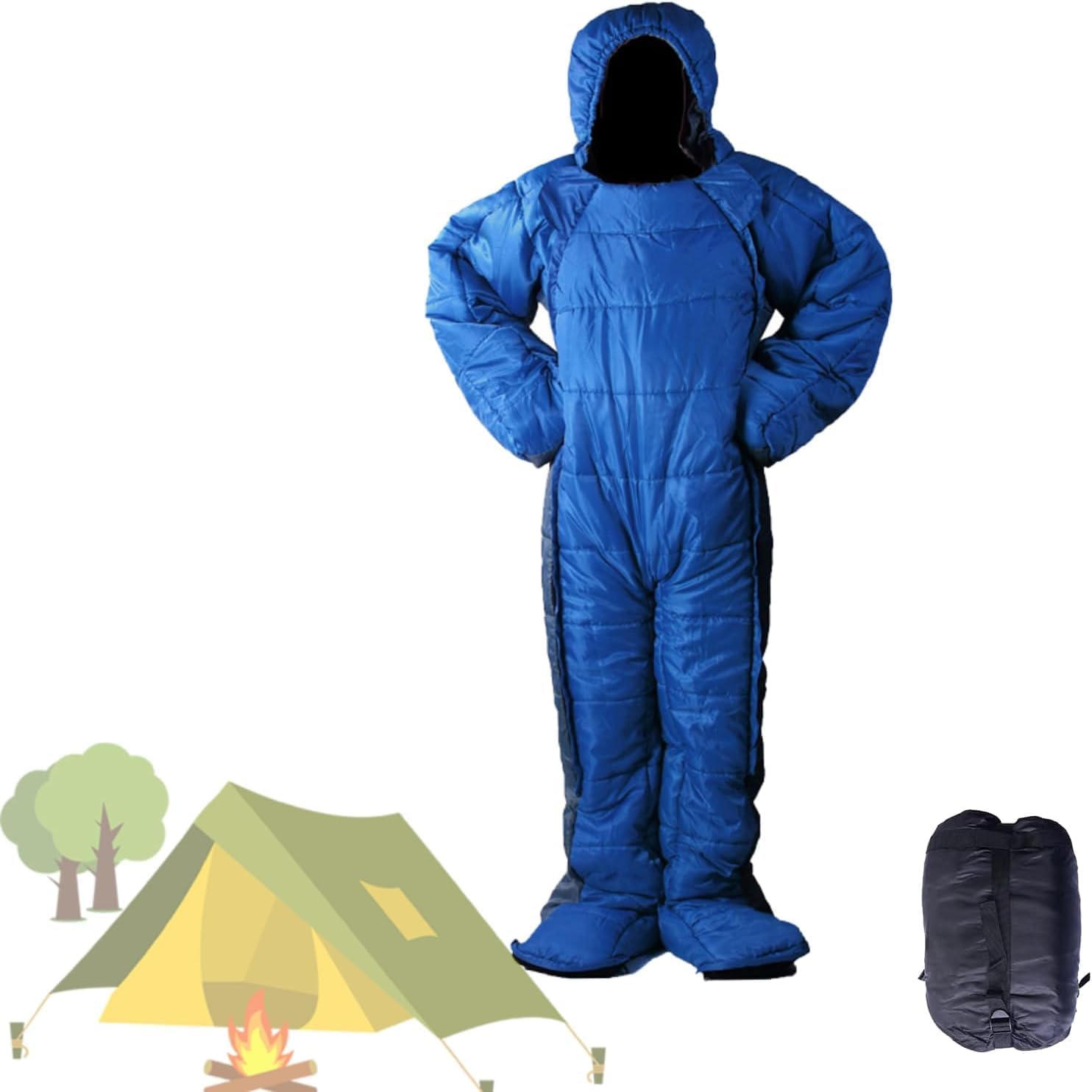 Wearable Sleeping Bag for Adults, Indoor Outdor Lightweight Mummy Sleeping Bag Full Body Wearable Walkable Winter Emergey Heavy Duty, Blue, M