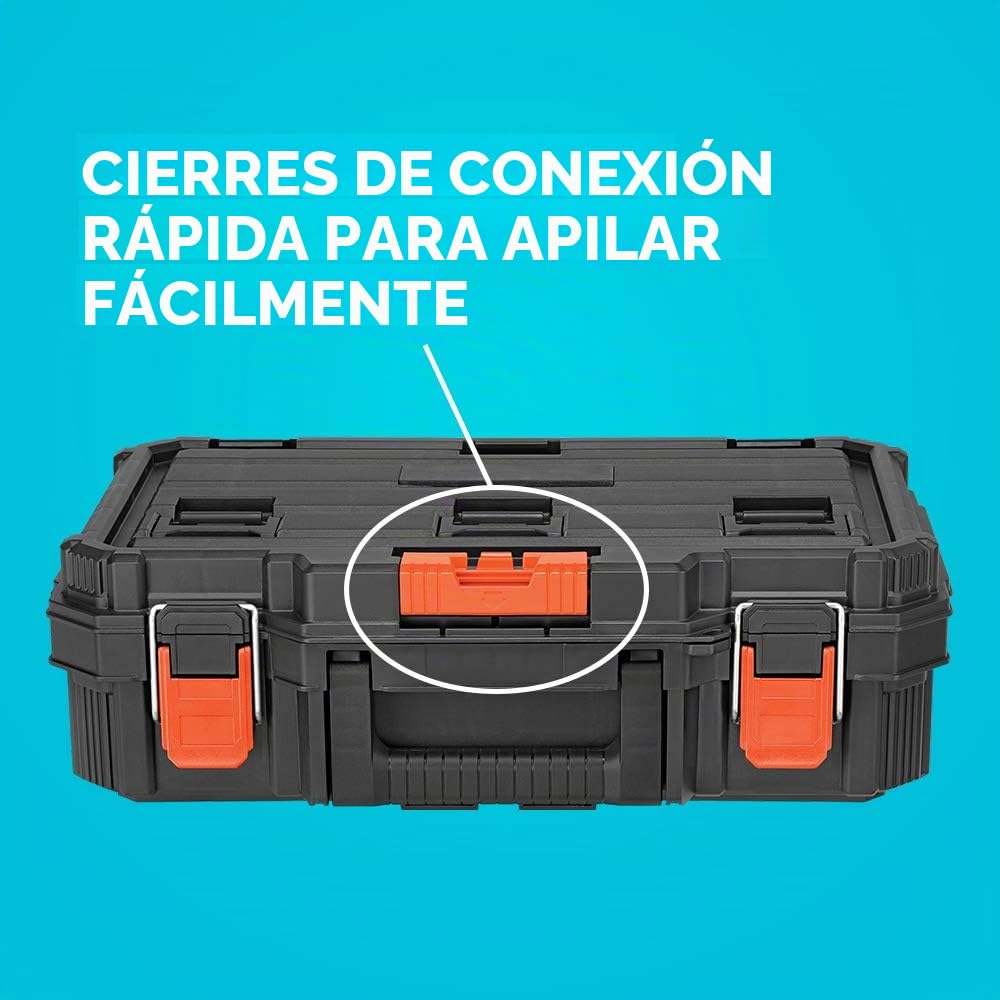 beyond Sistema de almacenamiento apilable BLACK+DECKER BLACK+DECKER BDST60500APB - Juego de 3 piezas (caja de herramientas pequeña, profunda y bolsa rodante)