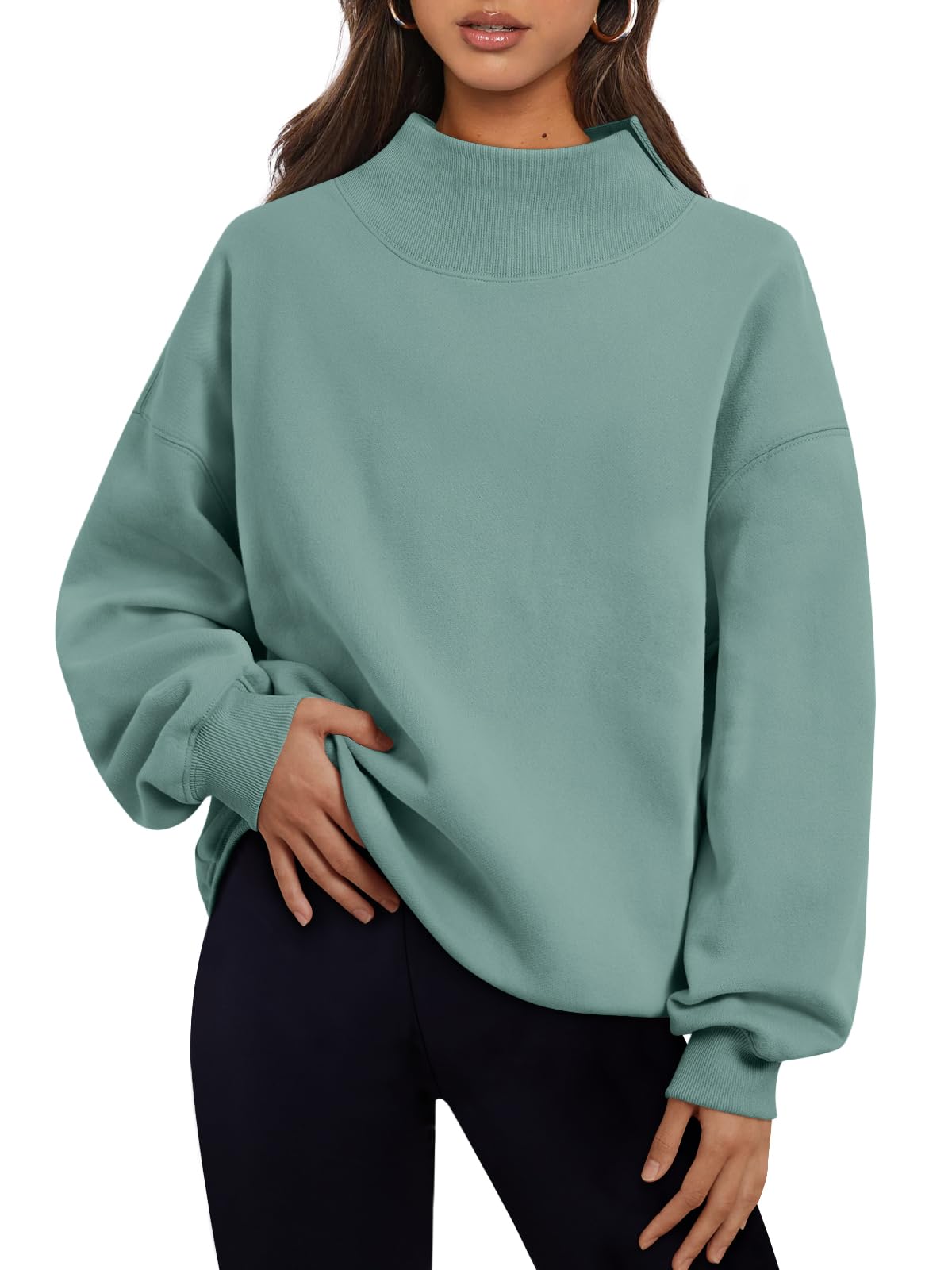 Trendy Queen Womens Mock Neck Sweatshirts Oversized Pullover Fall Outfits | Fall Fashion Clothes 2026,Long Sleeve Tops,Comfort Soft Fleece,Travel Casual Work Lounge Daily Outfit