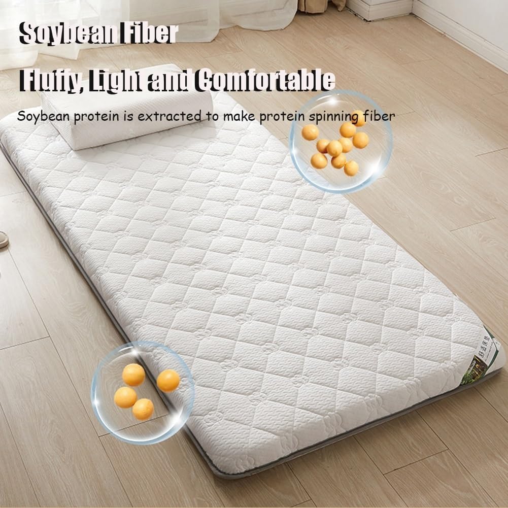 Materasso futon giapponese queen size in fibra di soia in lattice ispessito pieghevole arrotolabile tappetino per casa studente dormitorio letto a castello bianco 80 x 200 x 9 cm