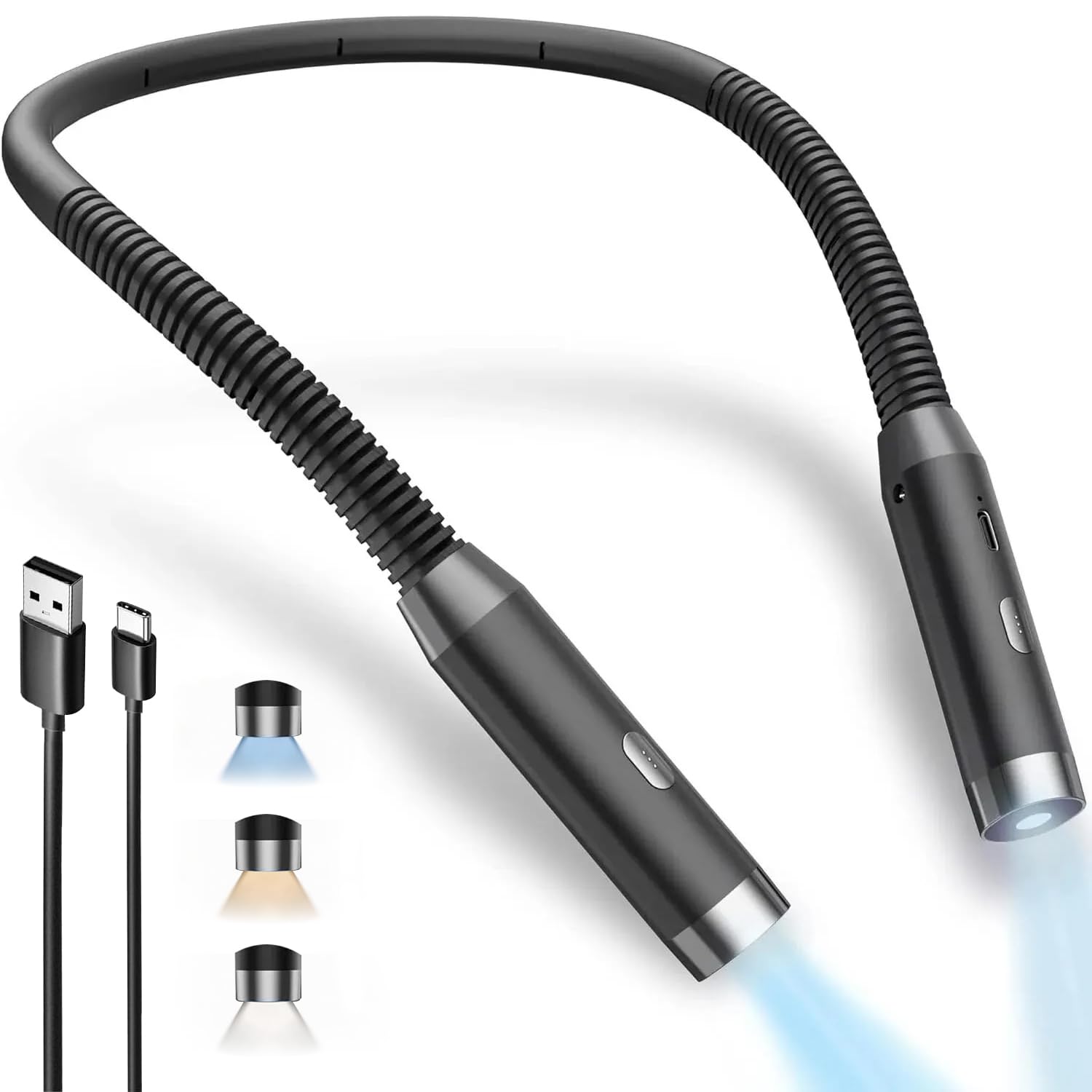 LED Neck Reading Light, 3-Color & 9-Brightness Adjustable Bendable Neck Light, USB Rechargeable Book Light for Reading in Bed, Knitting, Crochet, Camping, Working, Book Lovers Gifts (Black)