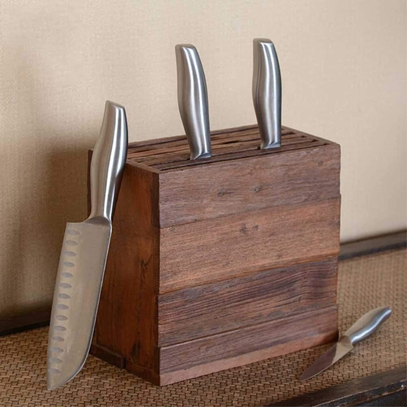 Stojak Kuchenny na Noże Bez Noży, Drewniany Blok Noża Uniwersalny Uchwyt Na Noże Storage Organizer Stojak Ekspozycyjny Do Kuchni Unikalne Gniazdo Knife Block