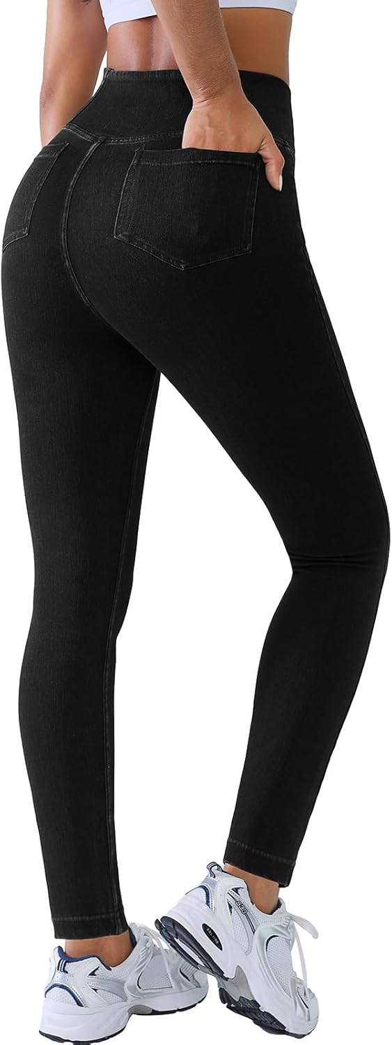 BRXL Skinny Jeans for Women Stretchy High Waisted Soft Crossover Jeggings Cute Cotton Denim Leggings with Back Pockets