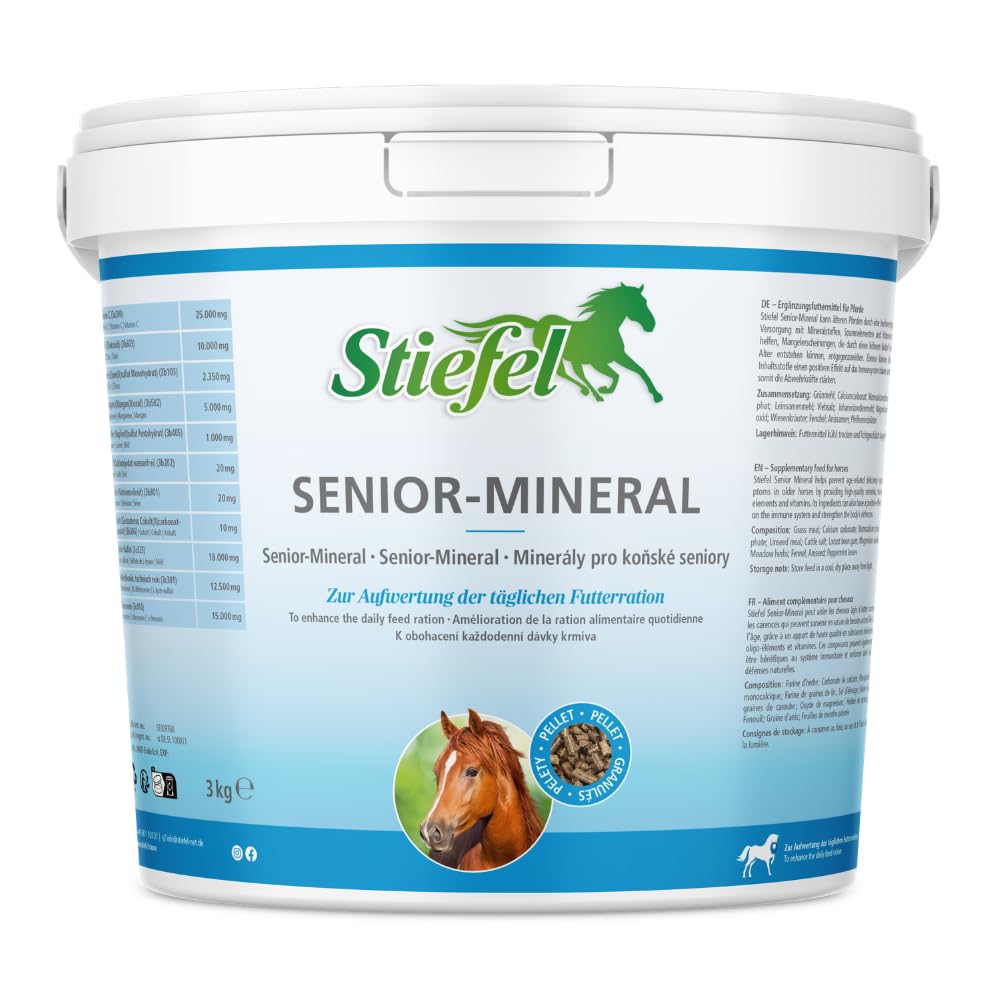 Stiefel Senior-Mineral für Pferde, hochwertige Versorgung mit Mineralstoffen, Spurenelementen & Vitaminen, für alte Pferde, Eimer, 3kg
