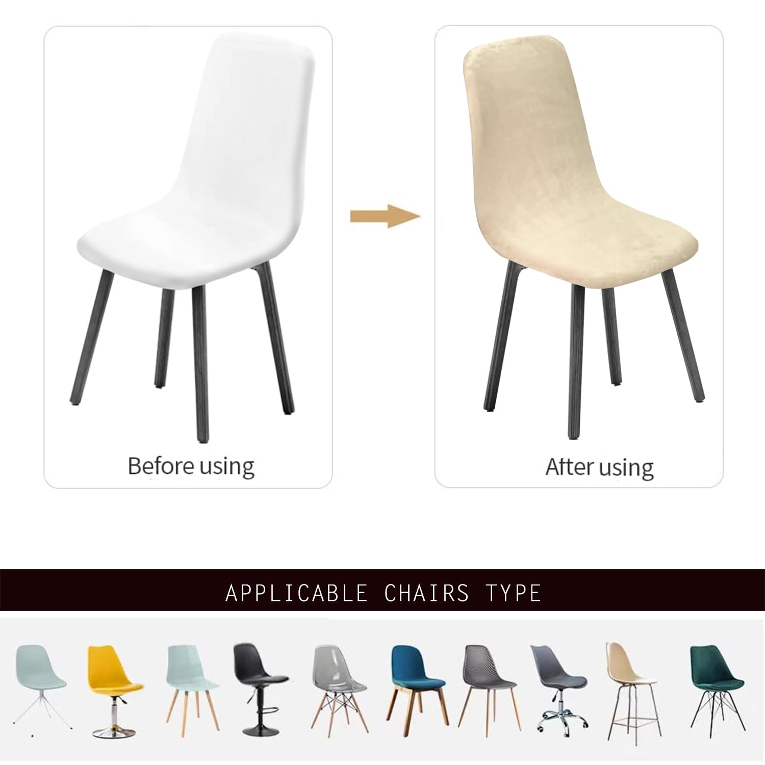 KELUINA Dining Chairs Covers Set of 2/4/6,Style Shell Dining Chair Mid Century Modern Chair Sipcover,Upholstered Dining Accent Side Chair Covers (Beige1,2 PCS) - Image 4