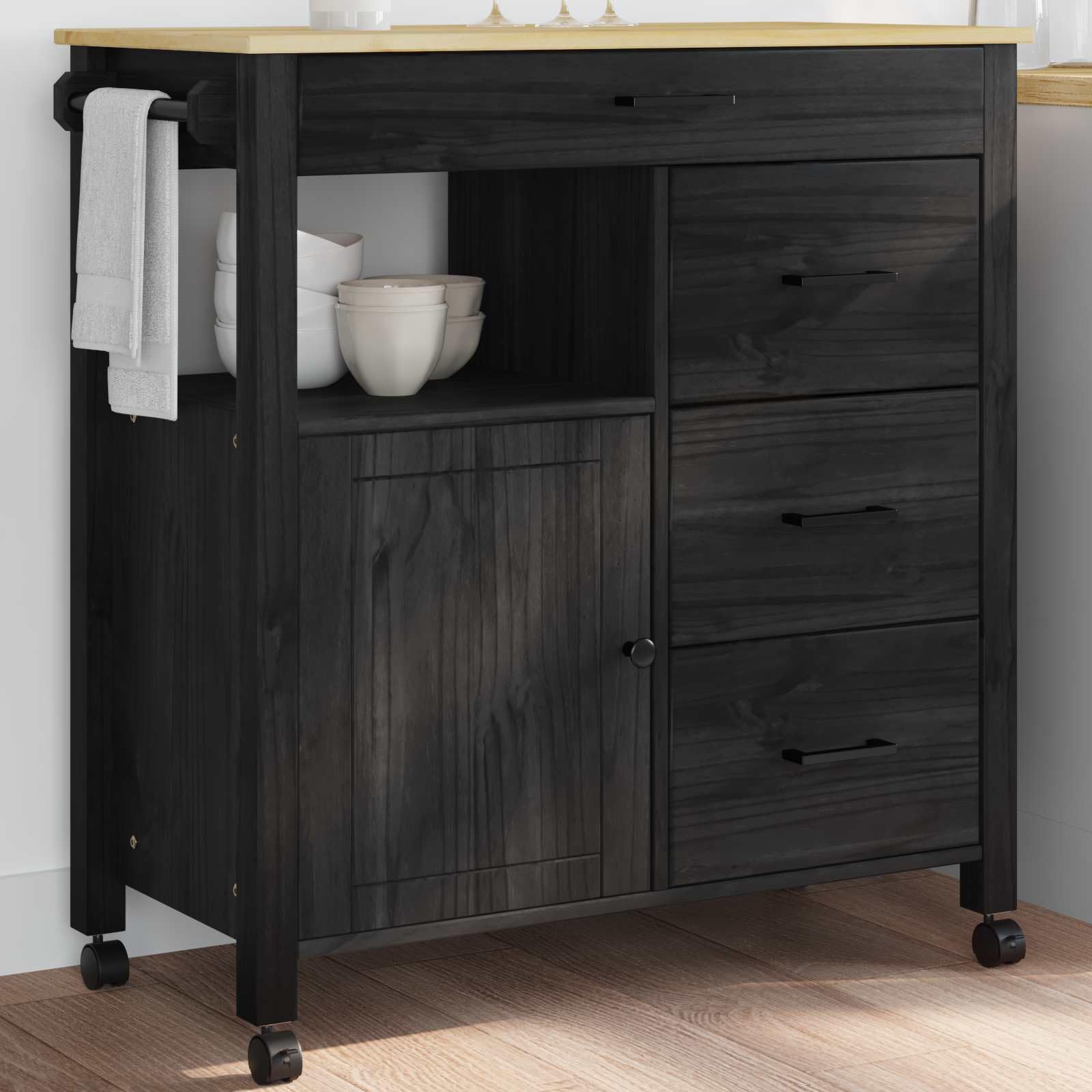 Monza - Carrello da cucina in legno massiccio di pino, 84 x 40 x