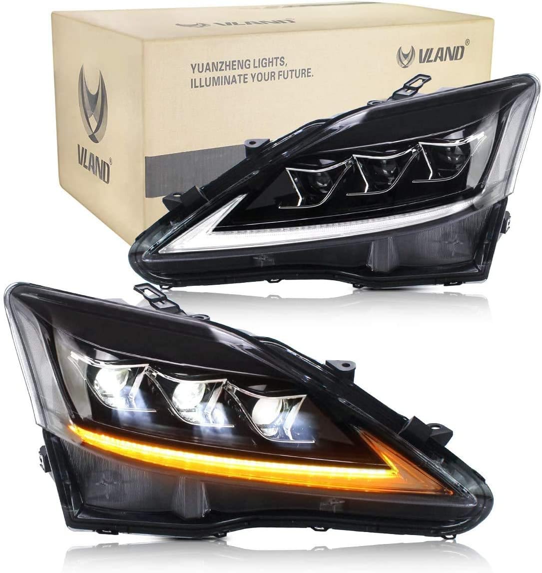 VLAND for IS250 IS350 IS220D ISF 2006-2012 Front Lamp Assembly LED DRL Headlights Dynamic LHD(Driver is on the left)