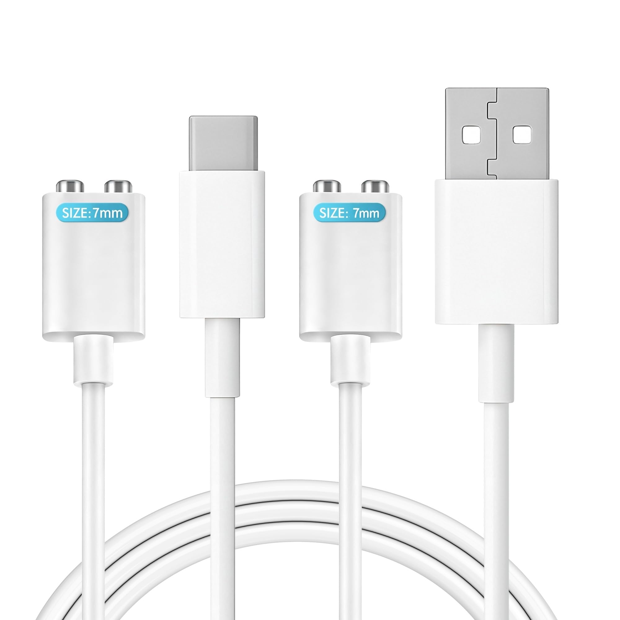 2 cavi di ricarica magnetici da 7 mm, USB-A e USB-C, cavo di ricarica CC di ricambio per dispositivi con adattatore USB