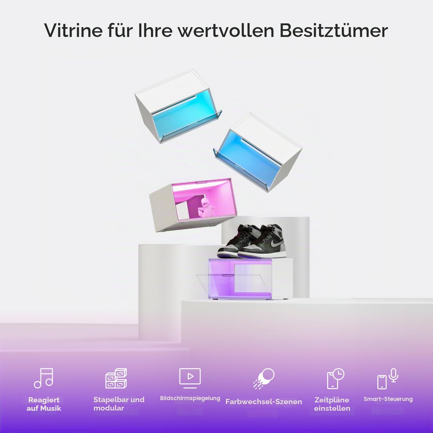 Nanoleaf Smart LED Schuhboxen Erweiterungspack, 1 Stapelbare transparente Vitrine für Figuren & Dekoration, Aufbewahrungsboxe mit Magnetischer Sensor Tür, Musik Sync (Starterpack erforderlic)