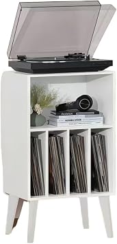 Record Rack, Record Storage, Cabinet, Record Player Stand, Nordic Style, Wood, Storage Shelf Included, Stores Approximately 80 LP Records, Audio Rack, Display Rack, Retro, Stylish, Living Room Storage