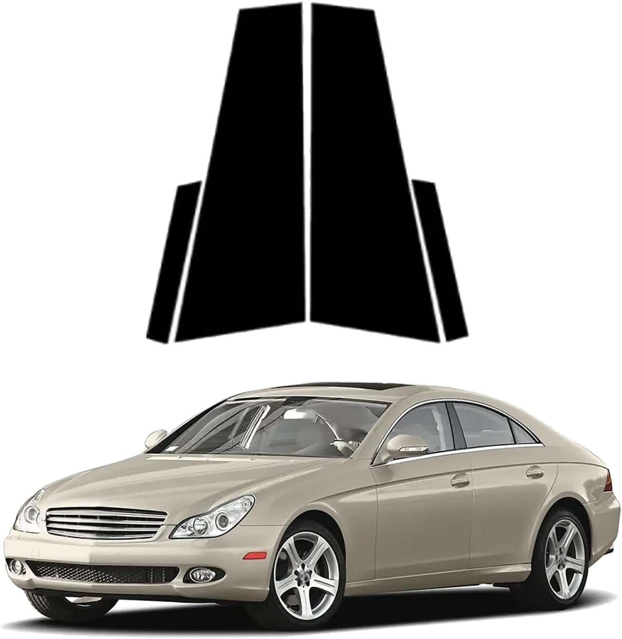 Car Door Pillar Posts Trim for Mercedes-Benz CLS 2006 2007 2008 2009 2010 2011, Outer Pillar Post Panel Covers, Door Window Moldings Stickers Anti Scratch Glossy Black