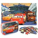 LELEMON Disney Car Jigsaw Puzzles in a Metal Box 60 Pieces Lightning McQueen Jigsaw Puzzle for Kids