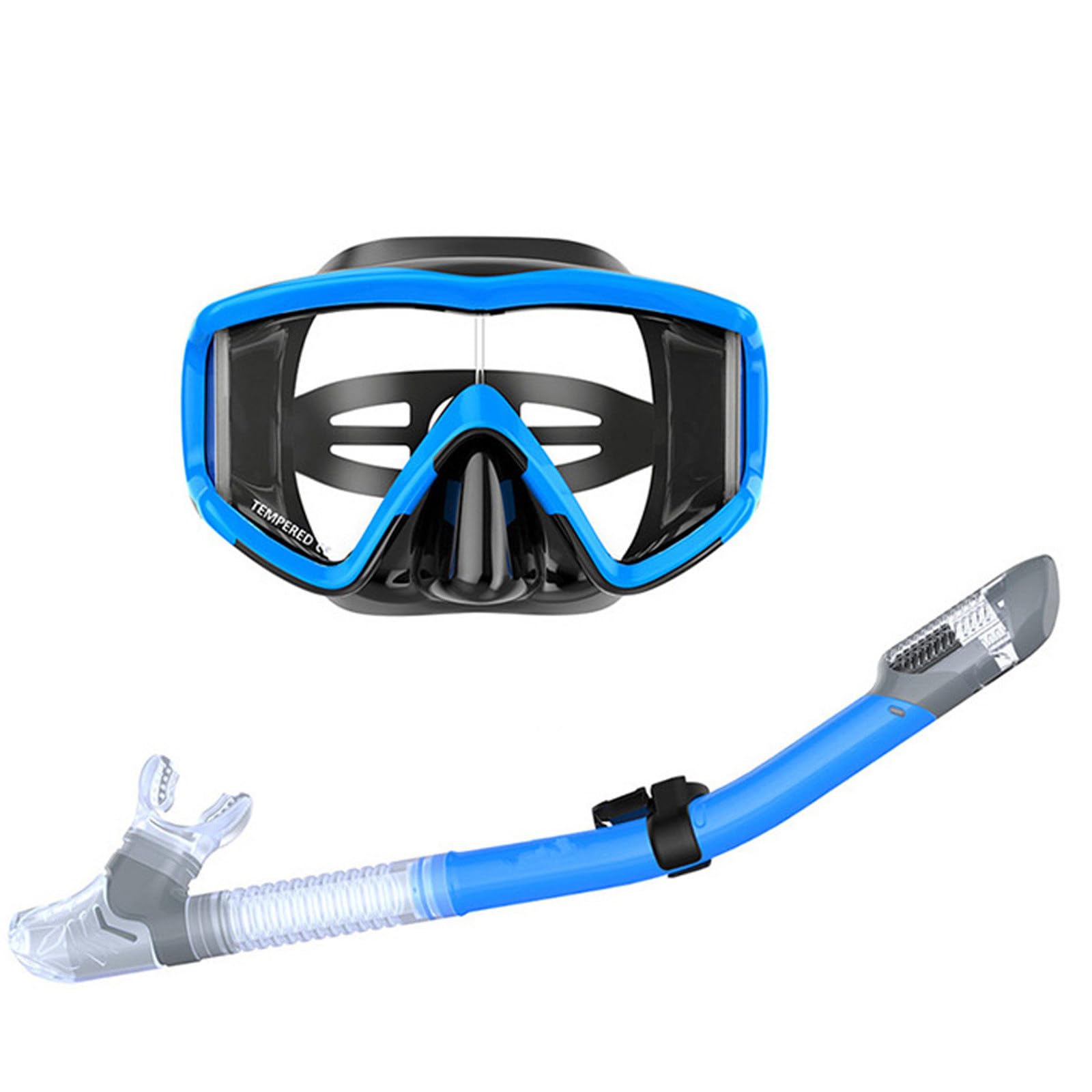 SchnorchelausrüStung FüR Erwachsene – Schnorchel-Tauchmaske Mit Panoramablick, Beschlagfreies GehäRtetes Glas, Freitauch- Und Tauchmaske – Tragbares Dry-Schnorchel-Set Zum Tauchen Blue