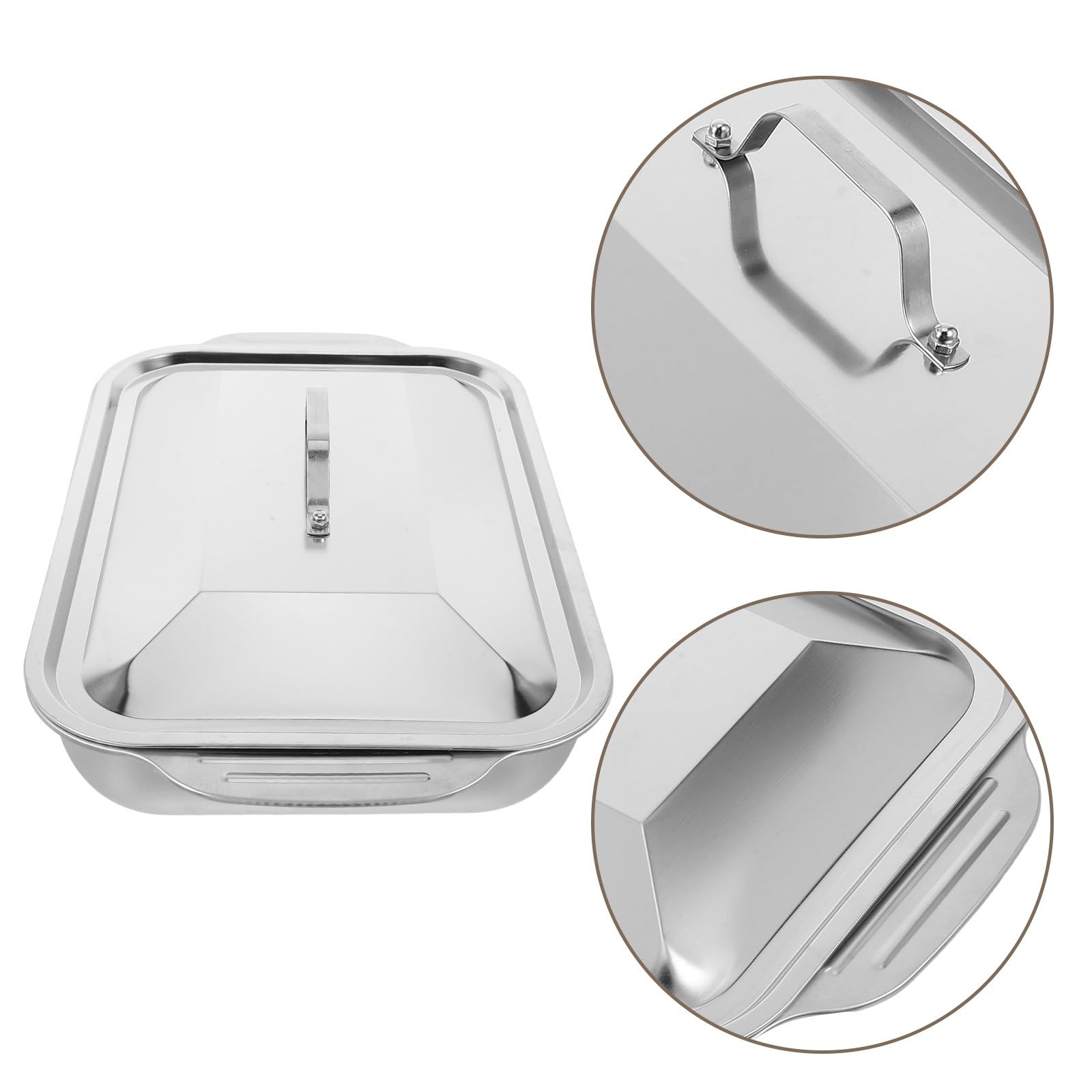 Bandeja para Asar Pescado y Carnes con Tapa de Acero Inoxidable Rectangular con Diseño Profundo Resistente para Reuniones Familiares y Hornear
