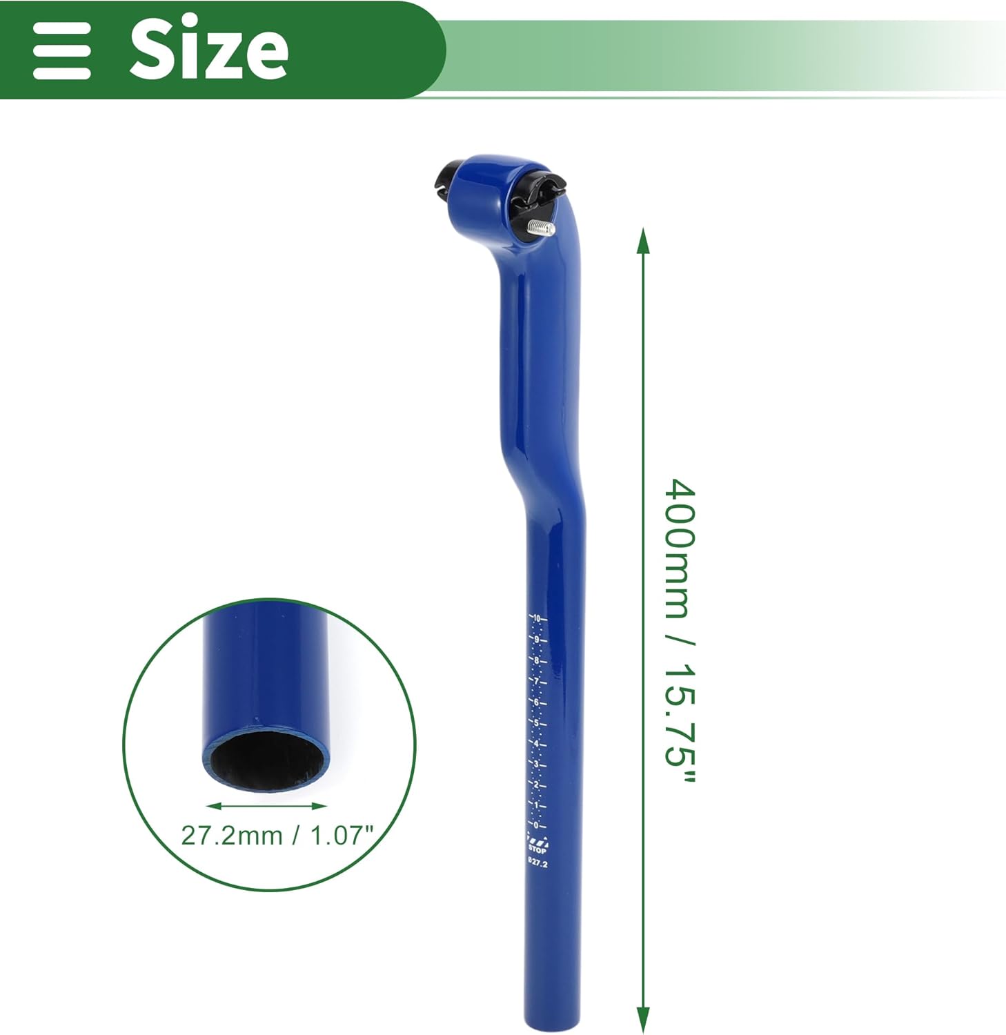 Motoforti Universal Bike Seat Posts Bike Saddle Post Seat Tube 27.2x400mm 25° Height Adjustable Carbon Fiber Blue 1 Pc