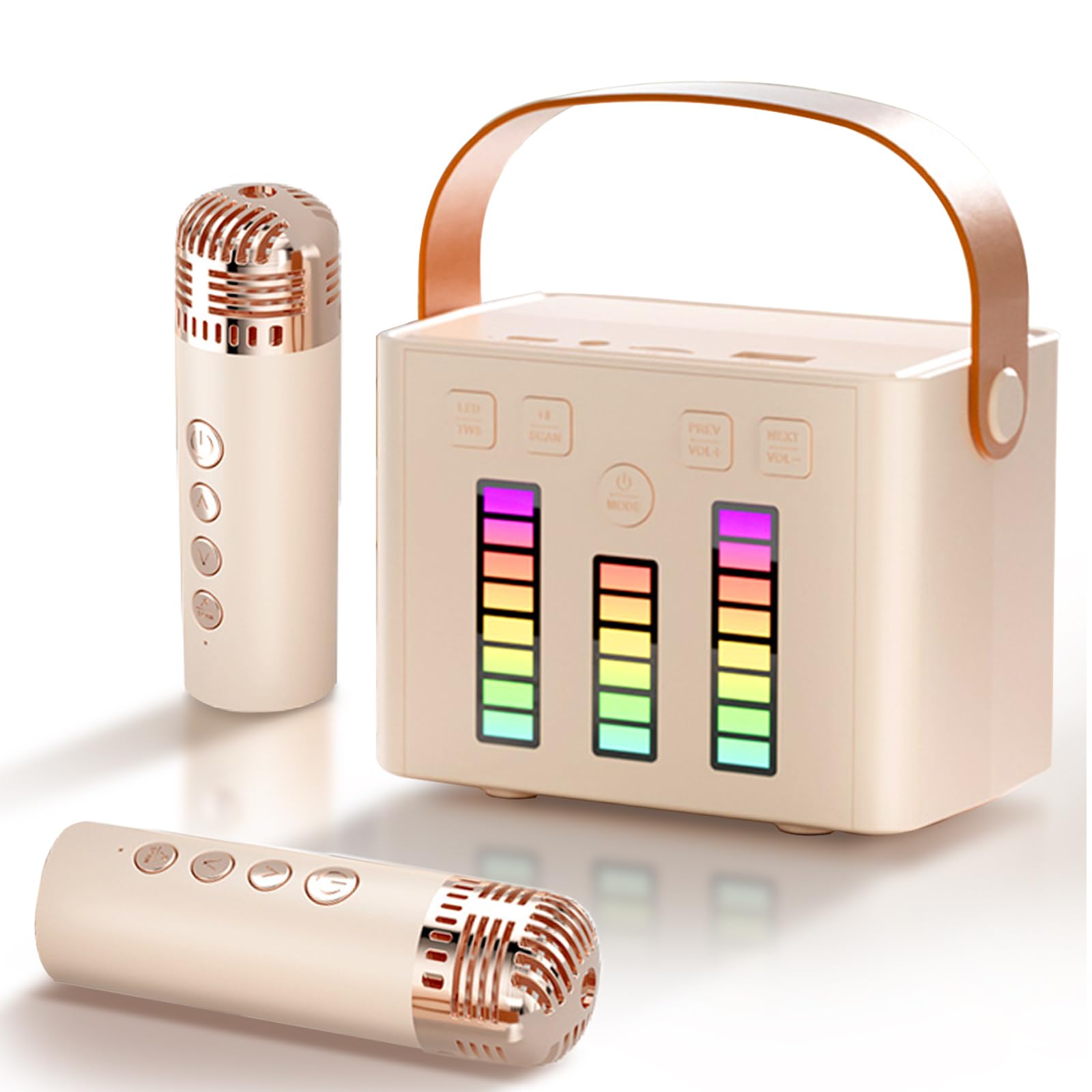 Mini Karaoke Machine with 2 Wireless Microphones，Portable Karaoke Machine for Kidsgirls boys age 3,4,5,6,7,8+ Years，Birthday Gifts for Girls (khaki & Beige)