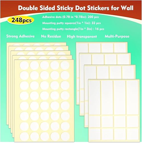 Adhesivos de puntos de doble cara, pósteres adhesivos para pared, 248 unidades, tiras transparentes para colgar imágenes, sin residuos, cinta