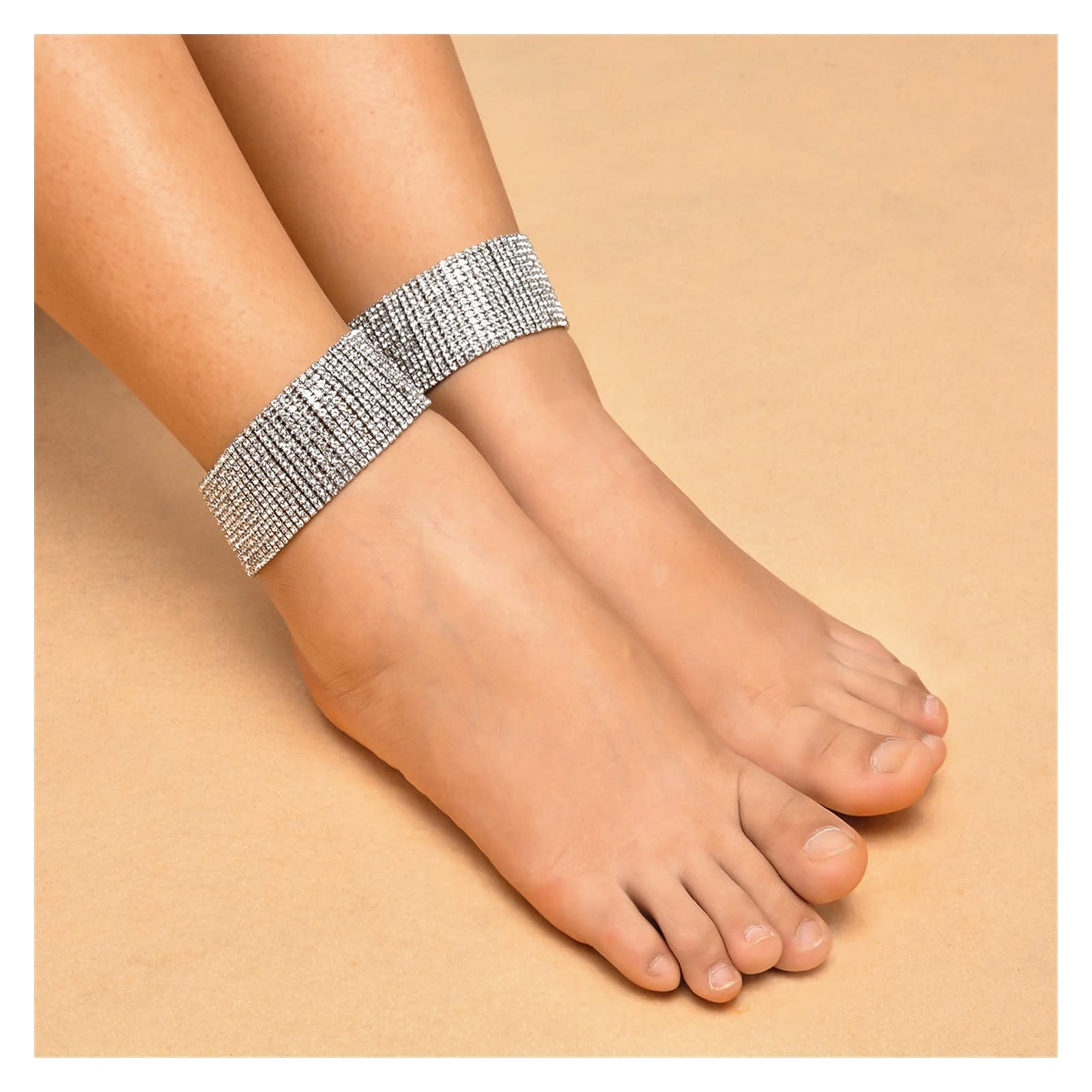 Tobilleras/Tobilleras Fiesta exagerada Moda para Mujer Juego de Adornos para pies Finos con Diamantes Pie de múltiples Capas Cadena Desnuda Chica Tobilleras Pulseras de Tobillo (Color : Gold)