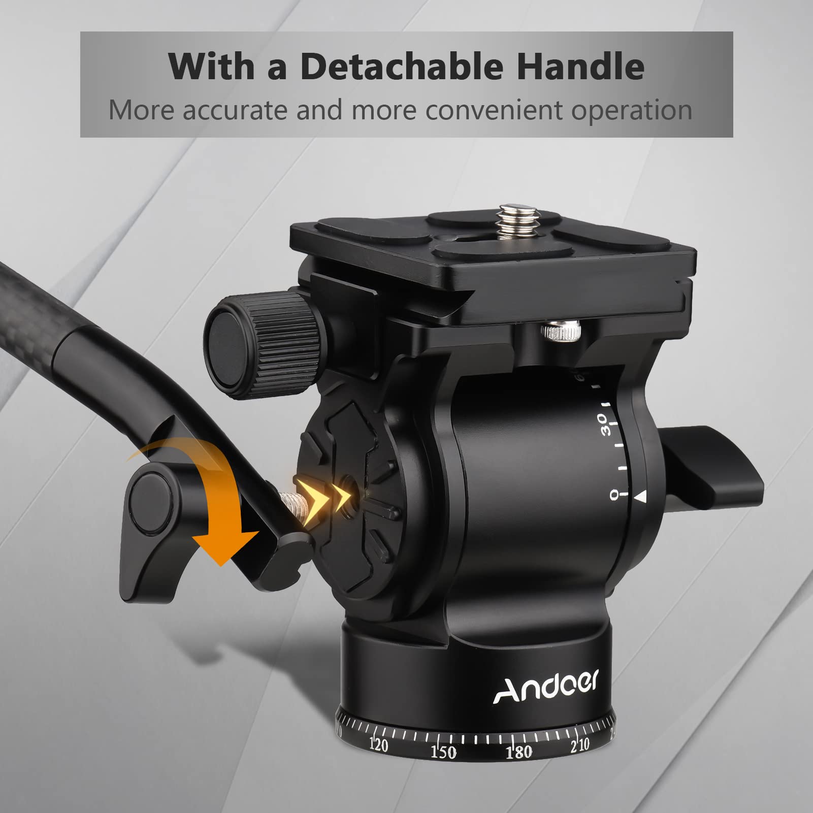 Andoer Camera Video Fluid Head Pan Tilt Tripod Head Panorama Ballhead Tripod Mount 1/4 Inch Tornillo 10kg / 22lbs Capacidad de Carga con manija Desmontable 2pcs Placa de liberación rápida
