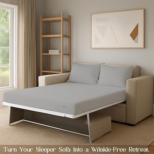 Miniatura 8 de Juego de sábanas para sofá cama tamaño Queen, color gris plateado, 100% algodón de 400 hilos, juego de sábanas para sofá cama de 4 piezas, sábanas