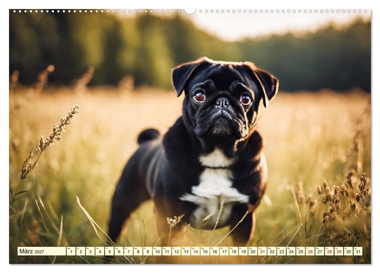 CALVENDO - Möpse - quirlige Charmebolzen (hochwertiger Premium Wandkalender 2027 DIN A2 quer), Kunstdruck in Hochglanz: Die i en Familien - und Seniorenhunde