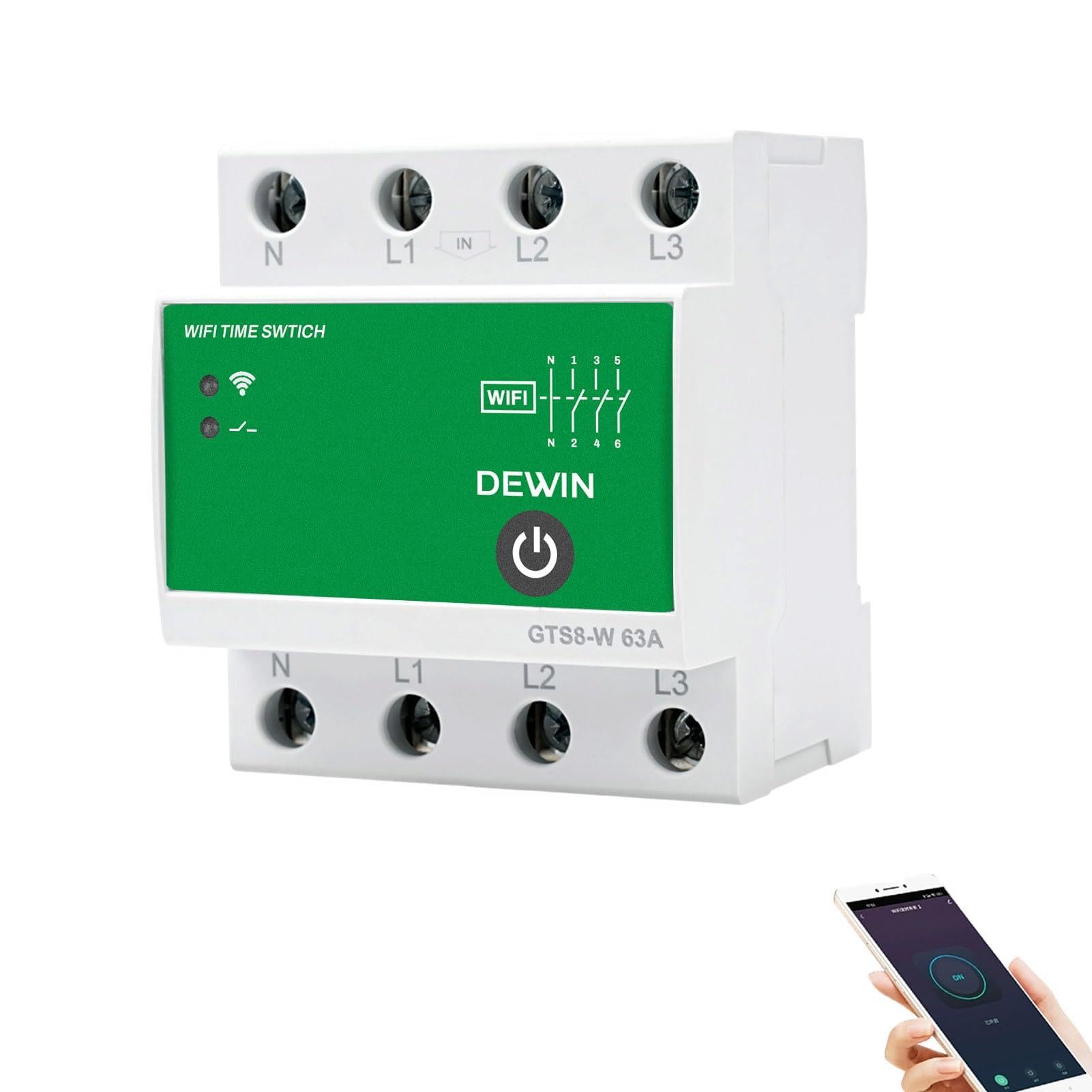 Interruttore Temporizzatore WiFi, 4P Interruttore Orario WiFi Relè Temporizzato Casa 220V 63A Timer DIN Controllo Remoto tramite Tuya APP (GTS8-W)
