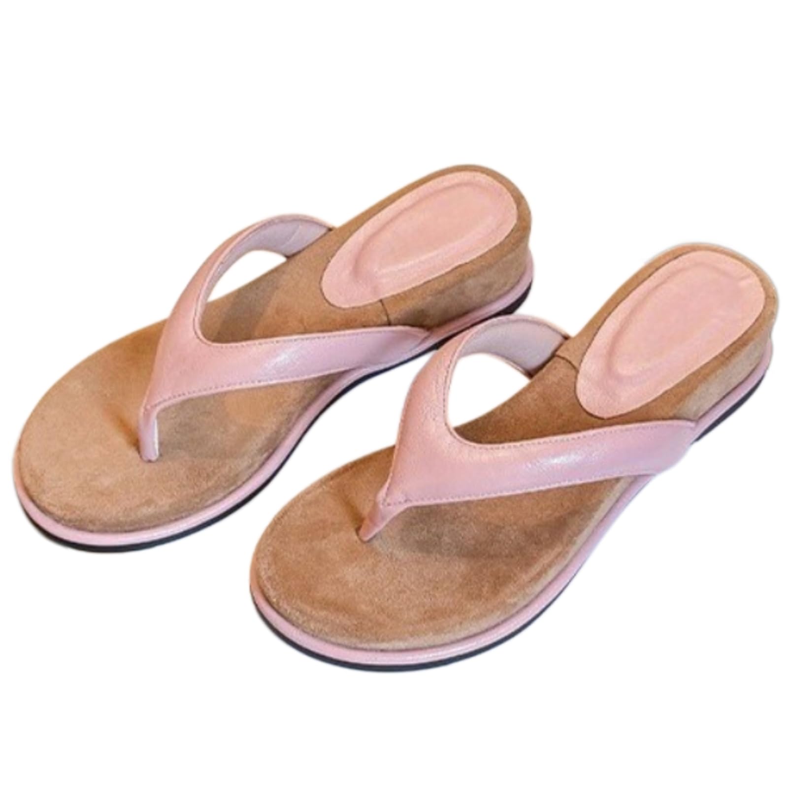 Chanclas Sandalias De Cuña Gamuza Las Mujeres con Soporte Arco, Plantilla Contornada Casuales, Zapatos Playa Antideslizantes Para-pink-36