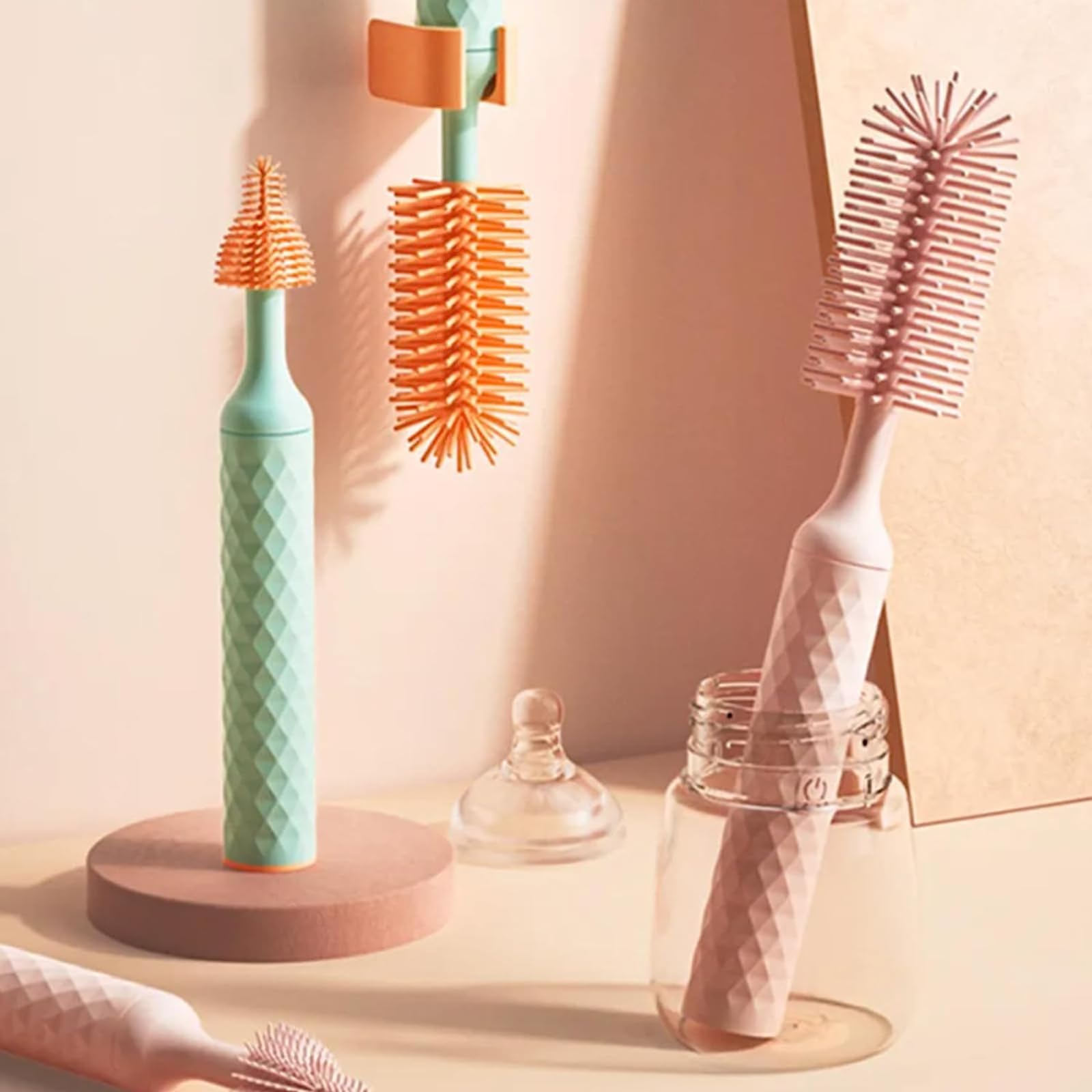 360 Bottle Cleaner, 360 elettrico Bottle Cleaner, elettrico Bottle Brush Cleaner Baby, 360 Bottle Cleaner Brush, Portable Travel Electric Baby Bottle Brush Brush Set (4 Set, rosa)