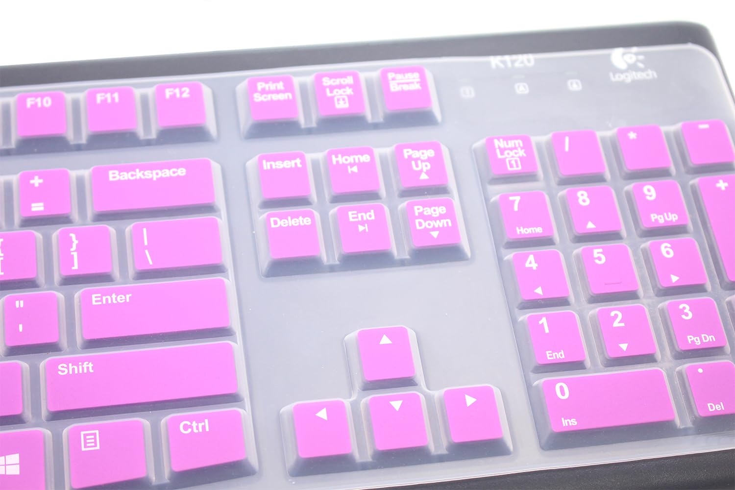 Pellicola protettiva in silicone per tastiera compatibile con Logitech K120 e MK120 full-size con cavo, accessori protettivi per tastiera MK120 e K120 (viola)