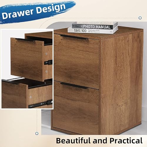 Greatmeet 2 Drawer Wooden File Cabinet, Vertical Storage Filing Cabinet With Hanging Bars For Letter Size, Home Office File Storage Cabinet,Brown #TOP6