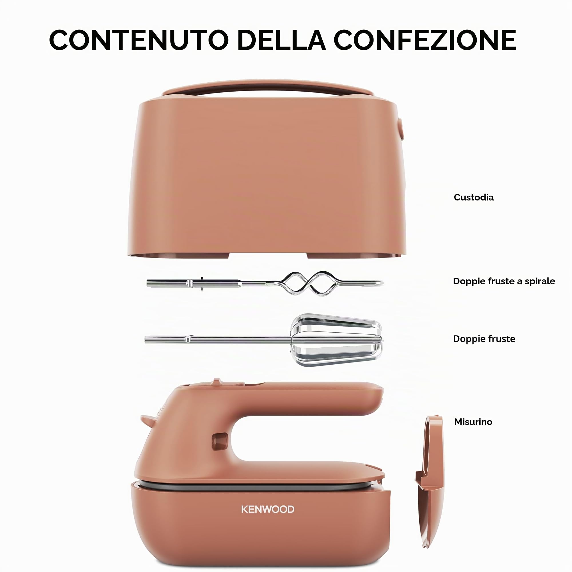 Kenwood QuickMix Go HMP40.000RD, miscelatore manuale portatile con custodia integrata per il trasporto, rilascio SureEject, frusta in acciaio inox e impastatrici inclusi, cucchiaio dosatore, 350 W