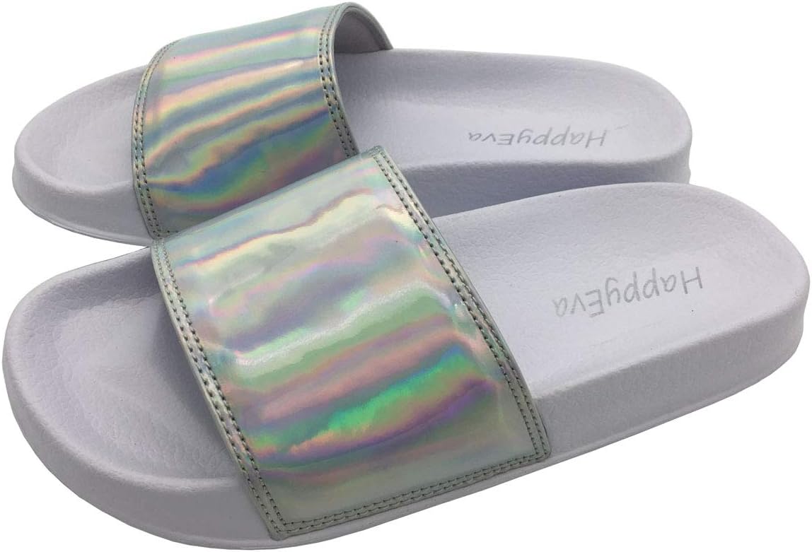 Women's Open Toe Slides Slippers Soft Fur Comfort Fuzzy Slippers Flat Silver