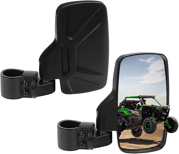 UTV Side Mirrors For 1.6" - 2" Roll Cage Bar, UTV Mirrors Compatible with with Polaris RZR/Can Am Maverick/Kawasaki Mule/Honda Pioneer/Yamaha Rhino/SXS/YXZ/Zforce, Shatter-Proof Tempered Glass
