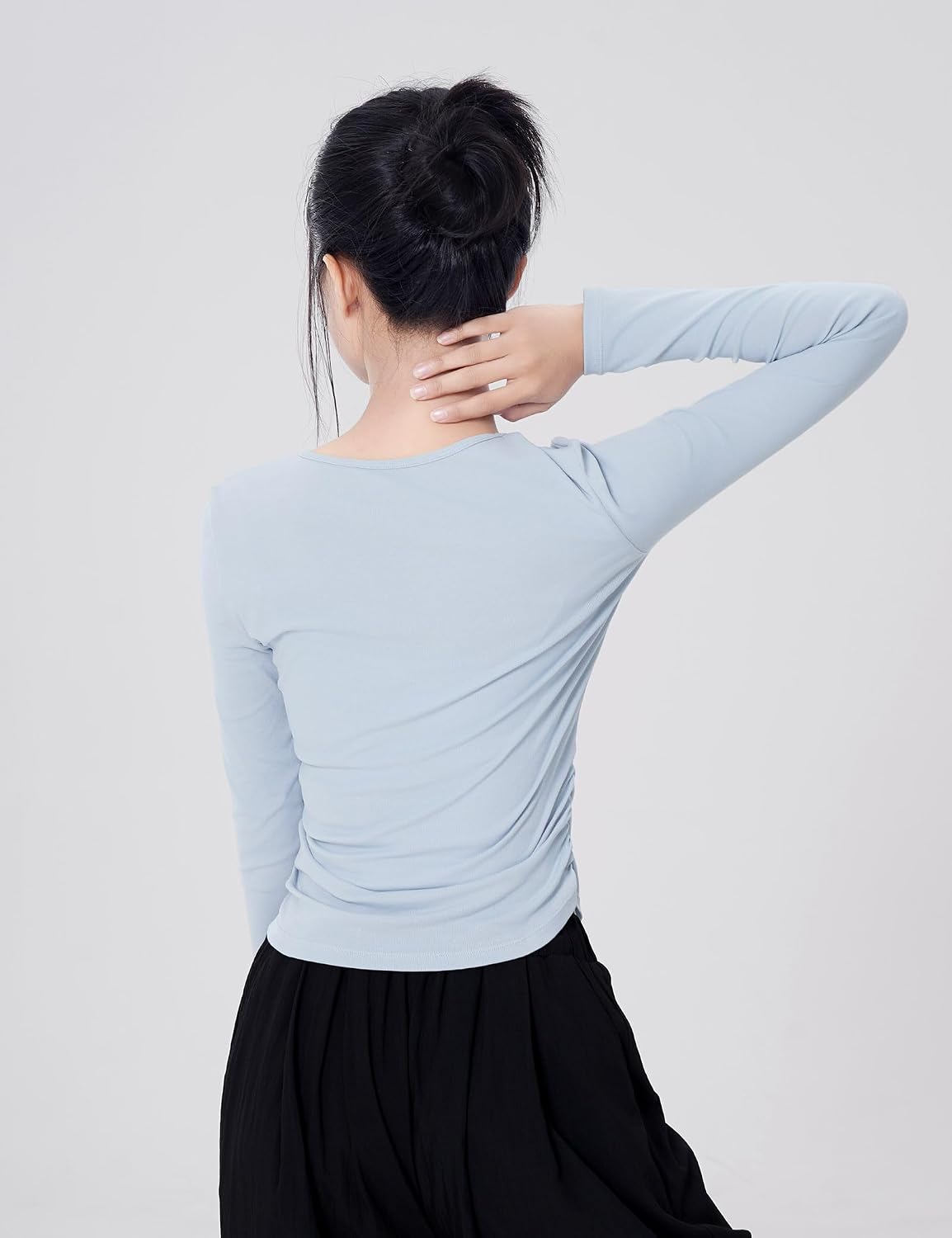 Long Sleeve Teen Girls Women Athletic Shirts, Faux-2 Pieces Dance Tops Undershirts for Yoga