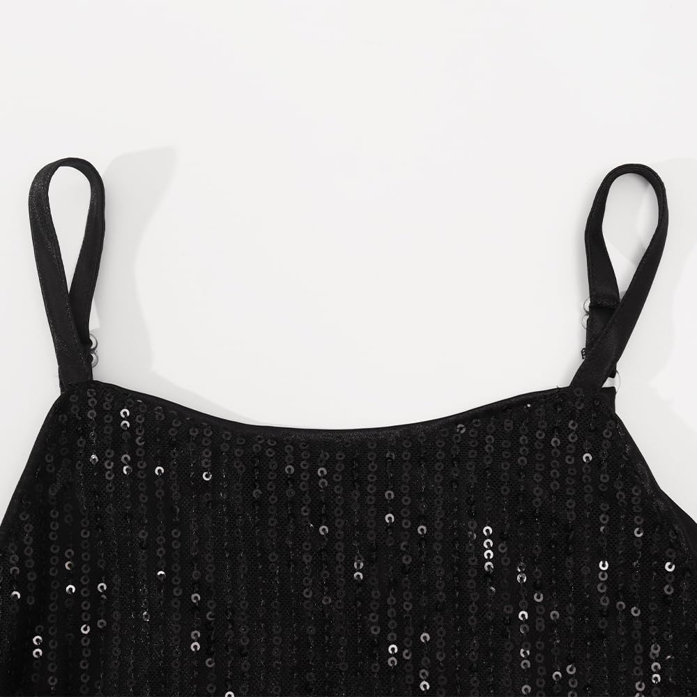 Noomelfish Girls Camisole Sequin Tank Tops Sparkly Glitter Cami Dance Sleeveless Shirt (5-12 Years) - Image 3