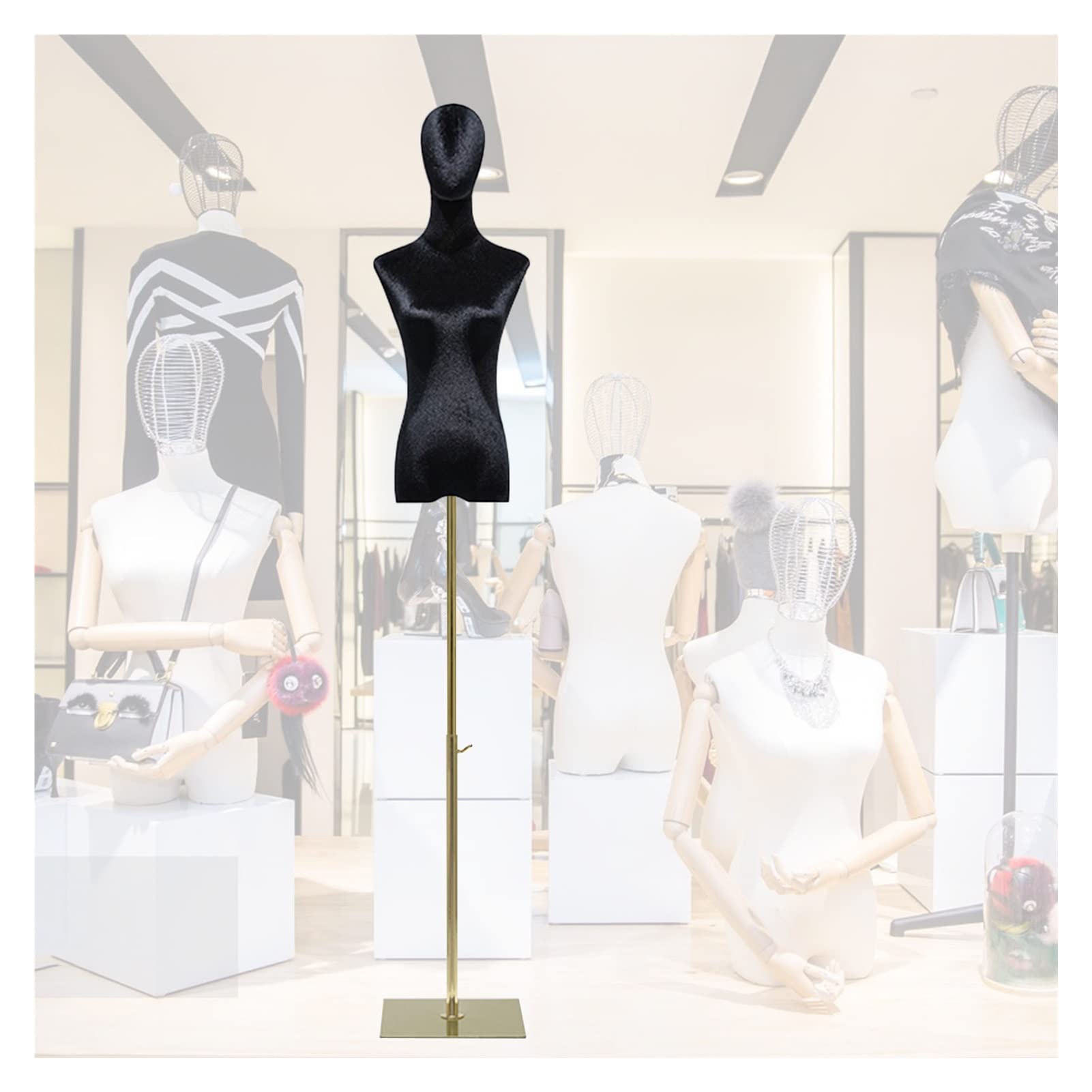 Maniqui Costura Mujer, Cuerpo del Maniquí de Pie con Soporte Cuadrado Metálico, 53-77 In Altura Ajustable Torso del Maniquí Sastre for Mostrar Ropa Y Joyas(J,S-Small)