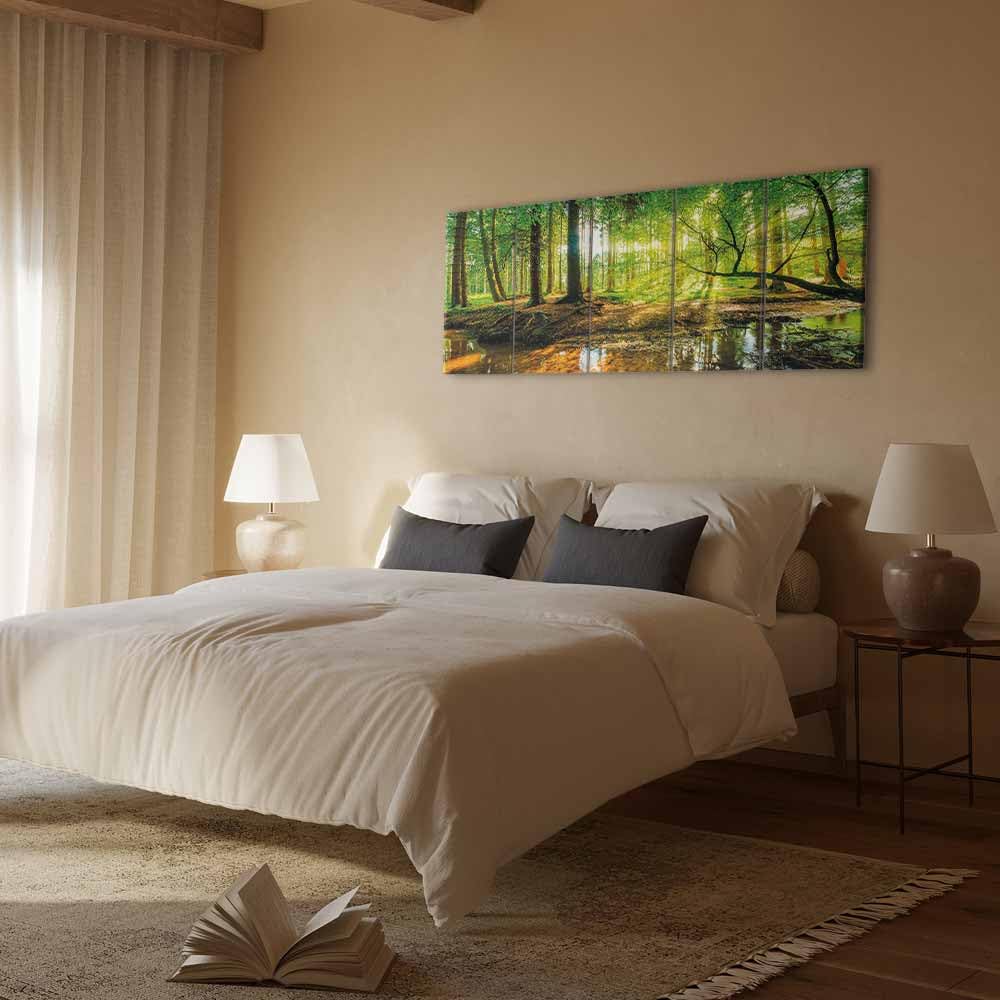 B&D XXL - Akustikbild Akustikplatten Landschaft, 225x90 cm, 5-teilig, Büro | Verbessert Raumakustik, reduziert Hall, ideal fürs Büro oder Wohnzimmer, hochwertige Verarbeitung, schnelle Montage, stilvoll