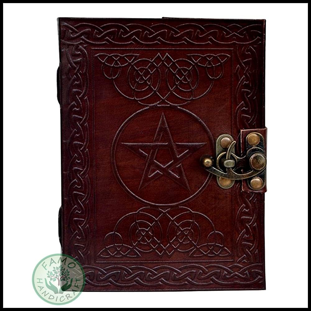 SHAKLAK Leather Journal Book Pentagram Embossed Handmade Brown Pentacle Wicca Pagan Notebook Book of Shadows Personal Organizer Daily Planner Office Supplies Handbook 5 x 7 Inches