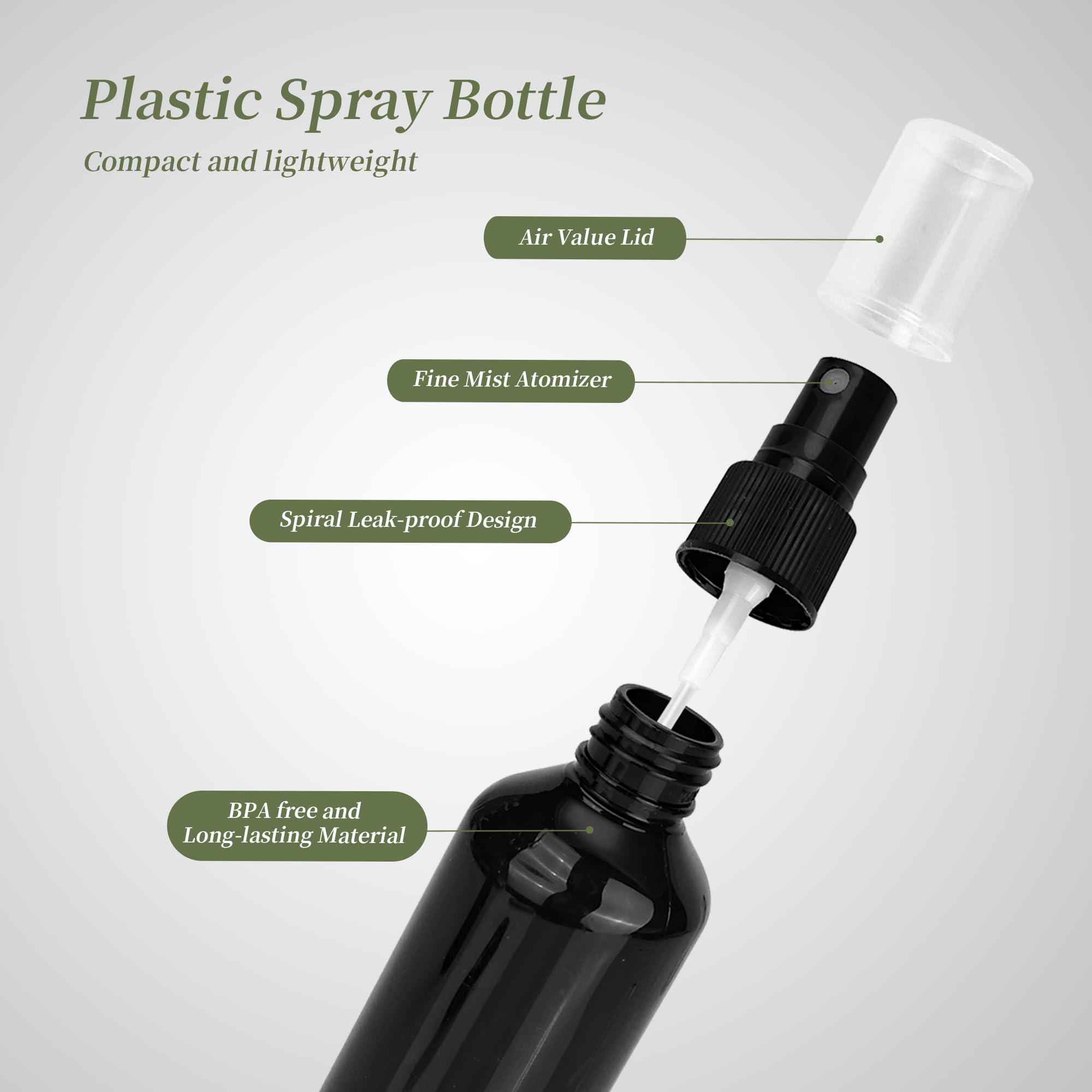 30 botellas pequeñas vacías de 100 ml, botellas de spray de niebla fina negra, botellas de spray de viaje para cabello, perfume, agua, cosméticos, con embudos y etiquetas
