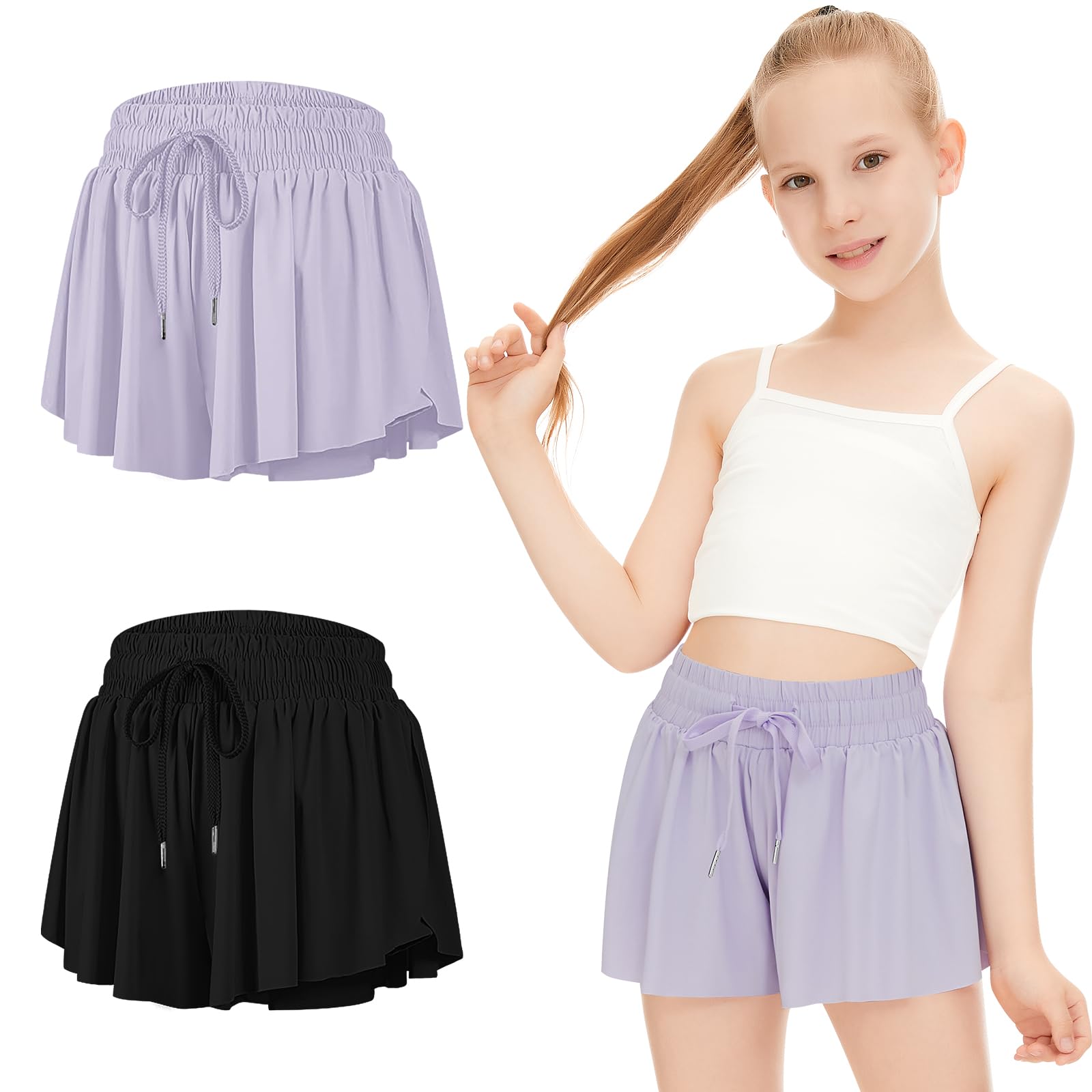 Girls Flowy Butterfly Shorts with Pockets 4-14Y