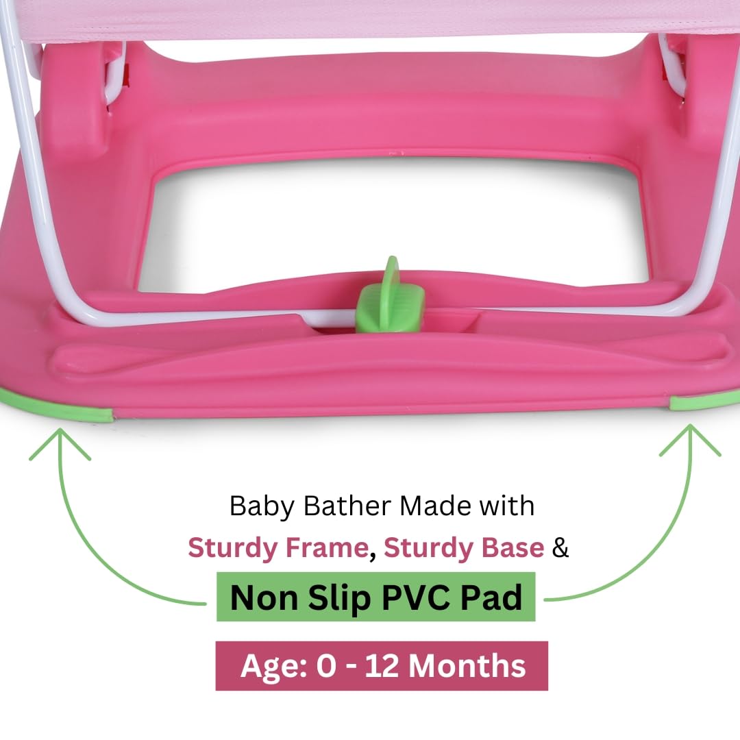 Infanto Baby Bather – Adjustable, Non-Slip & Foldable Bath Seat Chair for Newborns (0-12 Months) (Pink) - Image 7 thumbnail