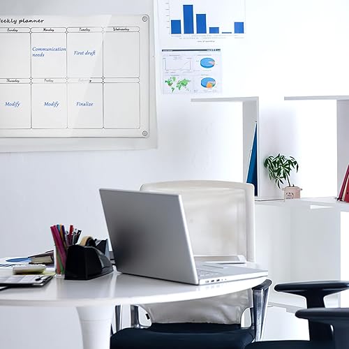 Miniatura 8 de NUOBESTY Tabla de calendario para nevera, 2 unidades, calendario magnético transparente para refrigerador, pizarra blanca semanal con marcadores,
