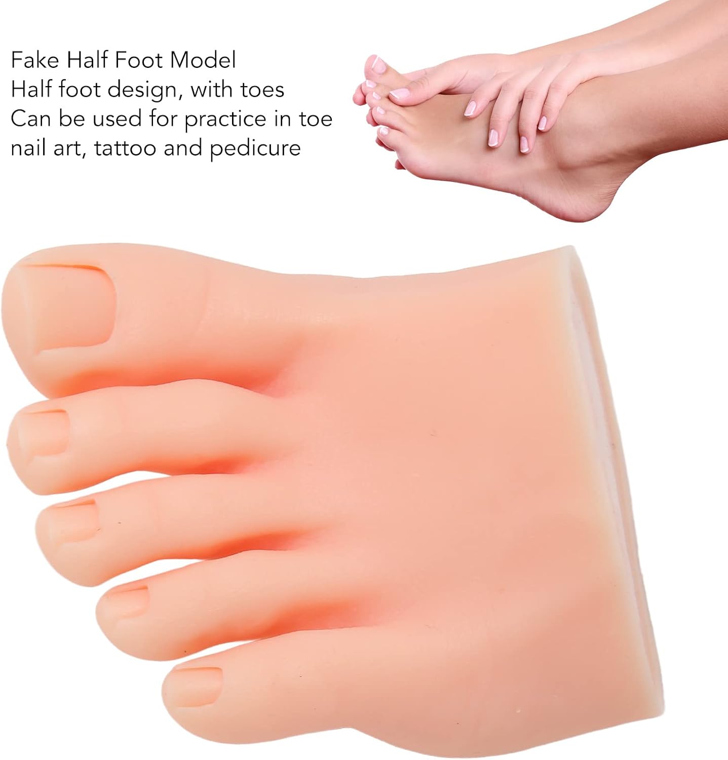 Diydeg Practice Fake Foot Model, Half Foot Light Skin Color Soft Silicone Fake Foot Tool, Prosthetic Manicure Tool for Nails Tips Art Training Display, Practice Fake Training Foot (Right)