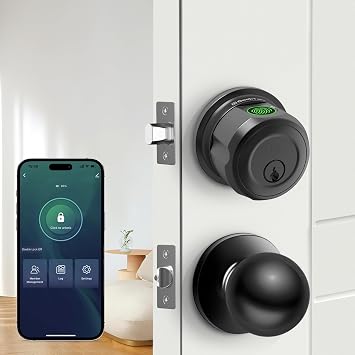 GeekTale Fingerprint Deadbolt, Fingerprint Door Knob, Smart Deadbolt Lock, Smart Door Lock, Twist to Lock&Unlock, Keyless Entry Door Lock with App, for Front Door, Garage, Easy Installation
