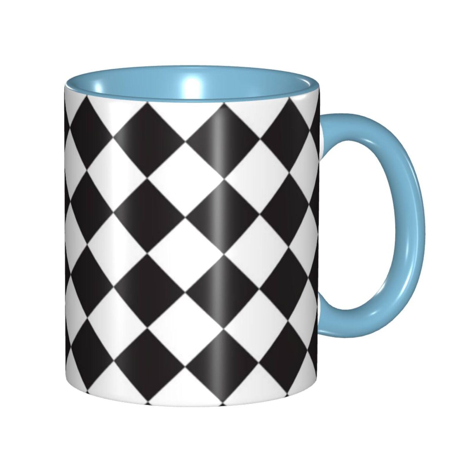 Harlequin Vintage Or Argyle 11 Ounce Coffee Cup Printed Cup. Perfect As A Birthday Gift For Both Men And Women Sky Blue