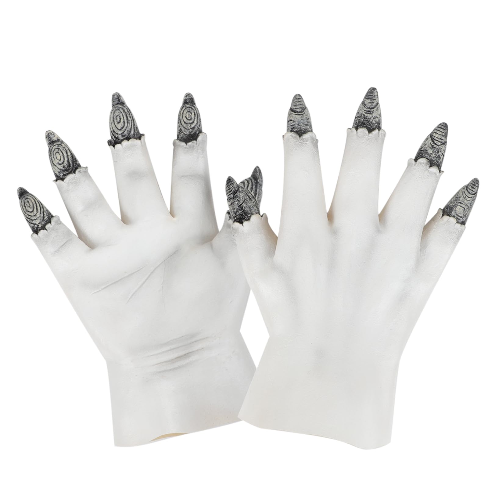 FakeFace Horrific Halloween Demon Gloves Scary Hairy Claw Hand Gloves with Long Nails Werewolf Zombie Devil Monster Witch Cosplay Costume Accessory for Theme Party Haunted House (White, One Size)