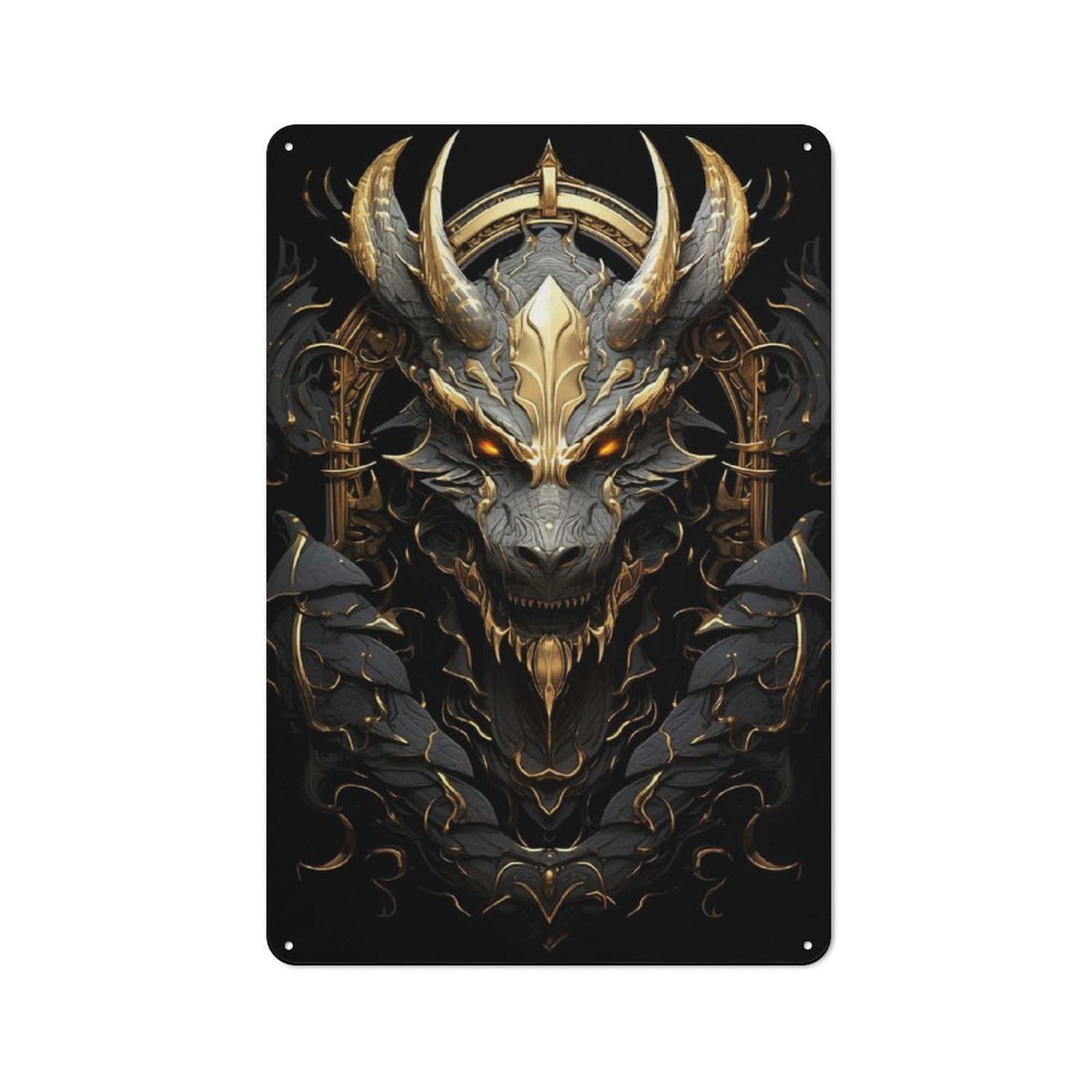 Junmoney Style-19 Garden Style Devil Golden King Dragon Tin Sign 30X20cm, Porch Wall Decor For Patio Bar, Workshop, Shed Or Kitchen