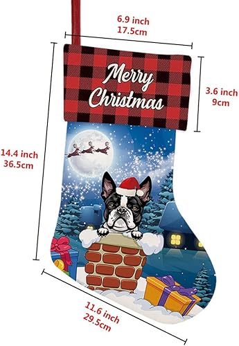 Miniatura 2 de MALIHONG Paquete de 1 calcetín personalizable para perro labrador con sombrero de Papá Noel de búfalo rojo a cuadros copos de nieve, bolsa de regalo