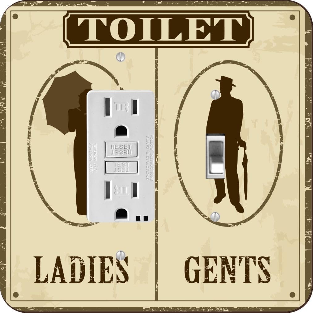 Retro Toilets Door Sign -Light Switch Plate Cover - Double GFI Double Rocker - Two Gang Switch Plate Cover Switch Plate Cover